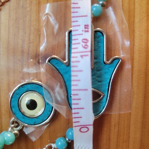 Evil Eye Hand Jewelry Set – Necklace & Bracelet with Blue Beads – New in Pouch - Picture 10 of 10